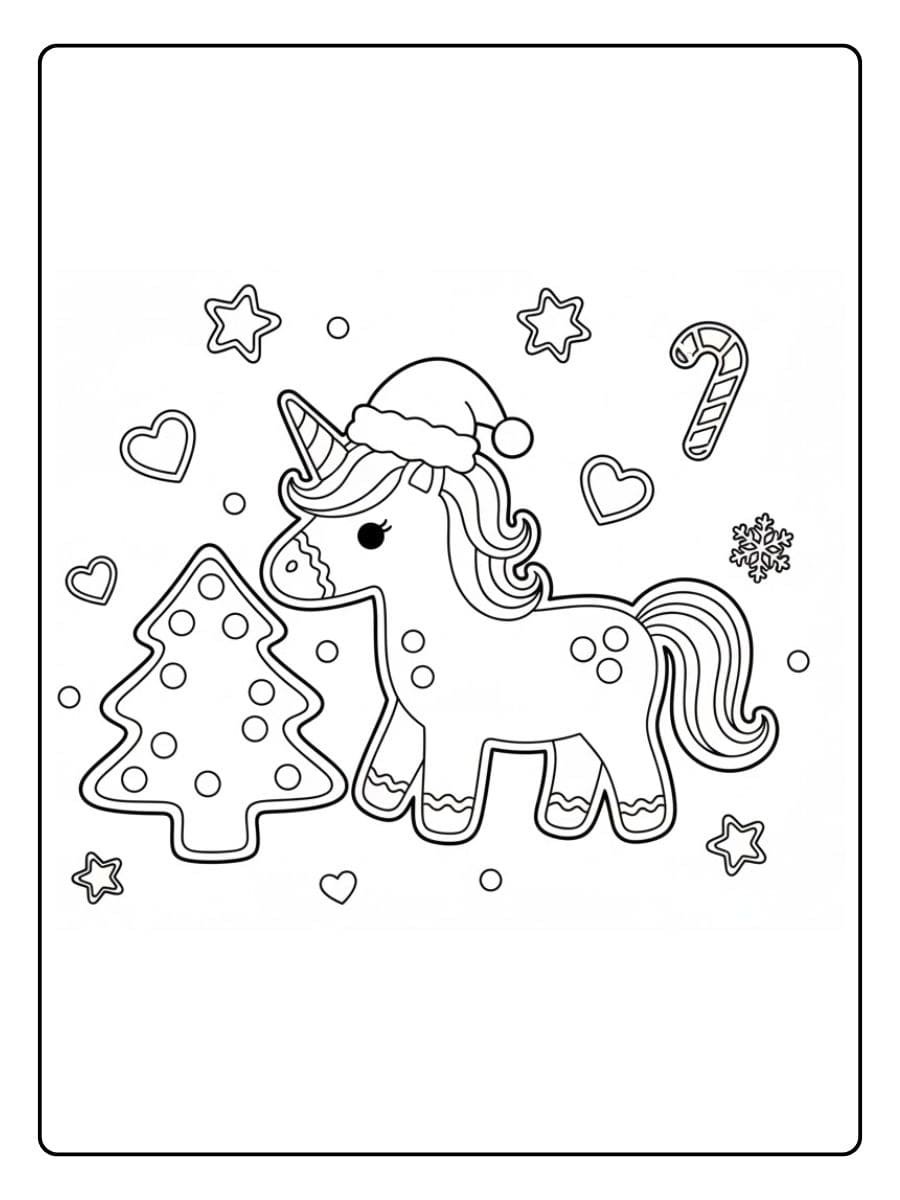 ausmalbild einhorn weihnachten mit weihnachtsbaum