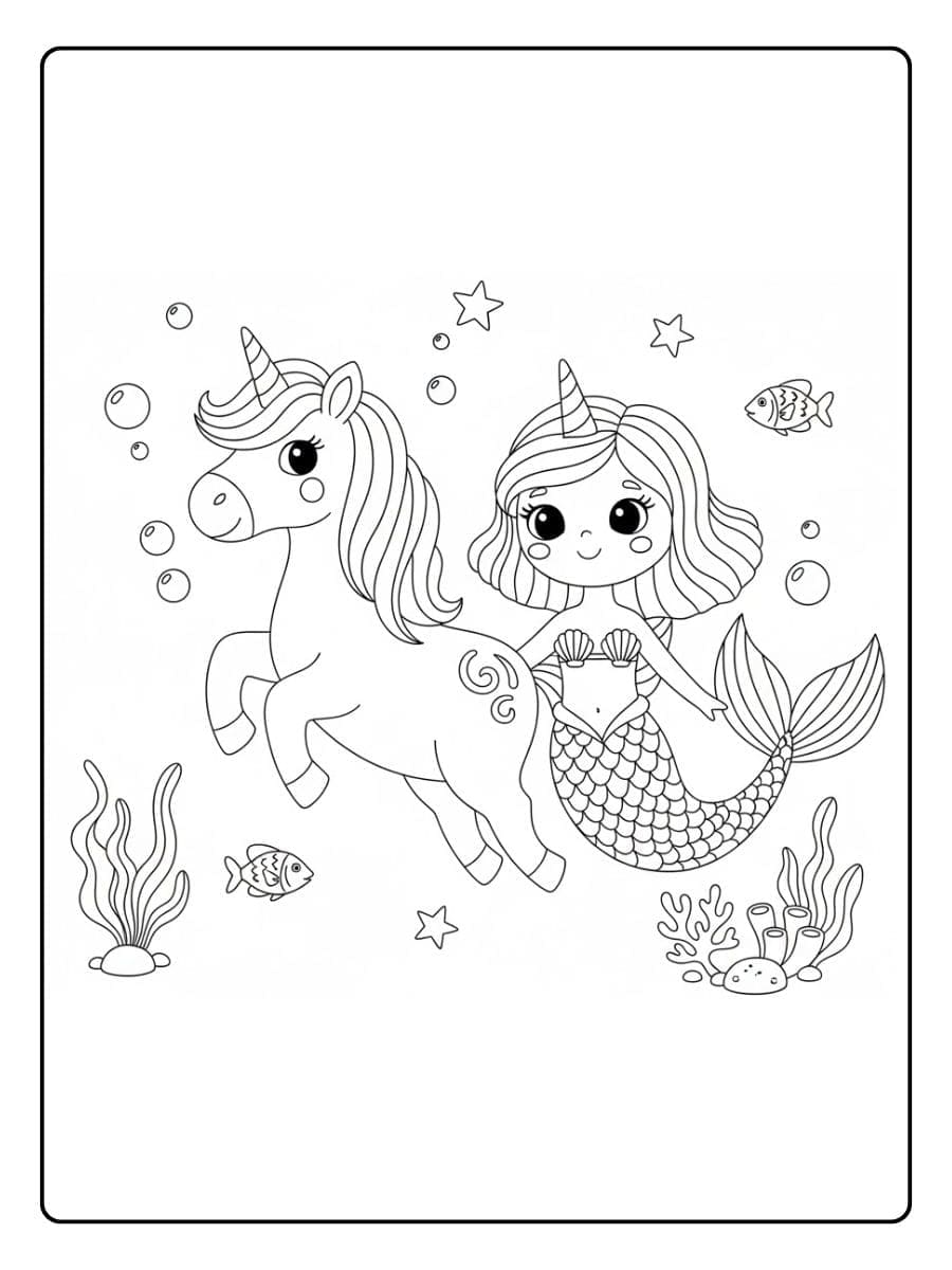 ausmalbild meerjungfrau einhorn freunde