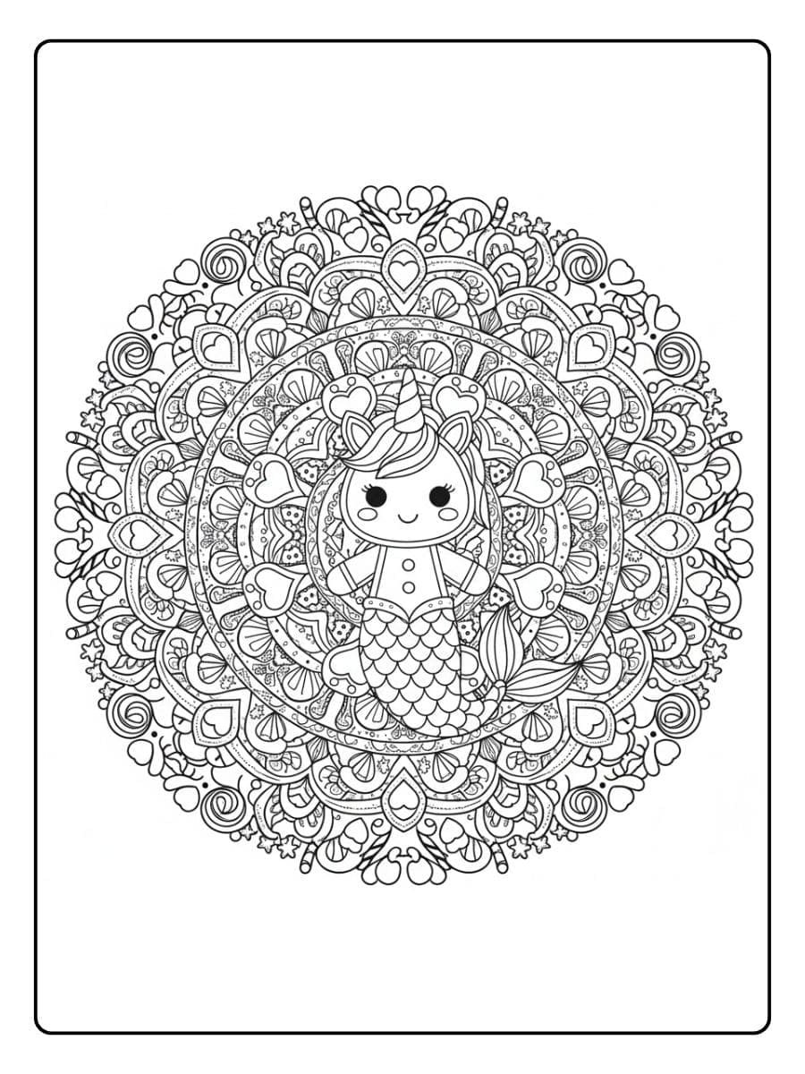 ausmalbild meerjungfrau einhorn mandala stil
