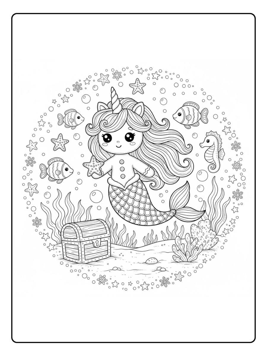 ausmalbild meerjungfrau einhorn unter wasser