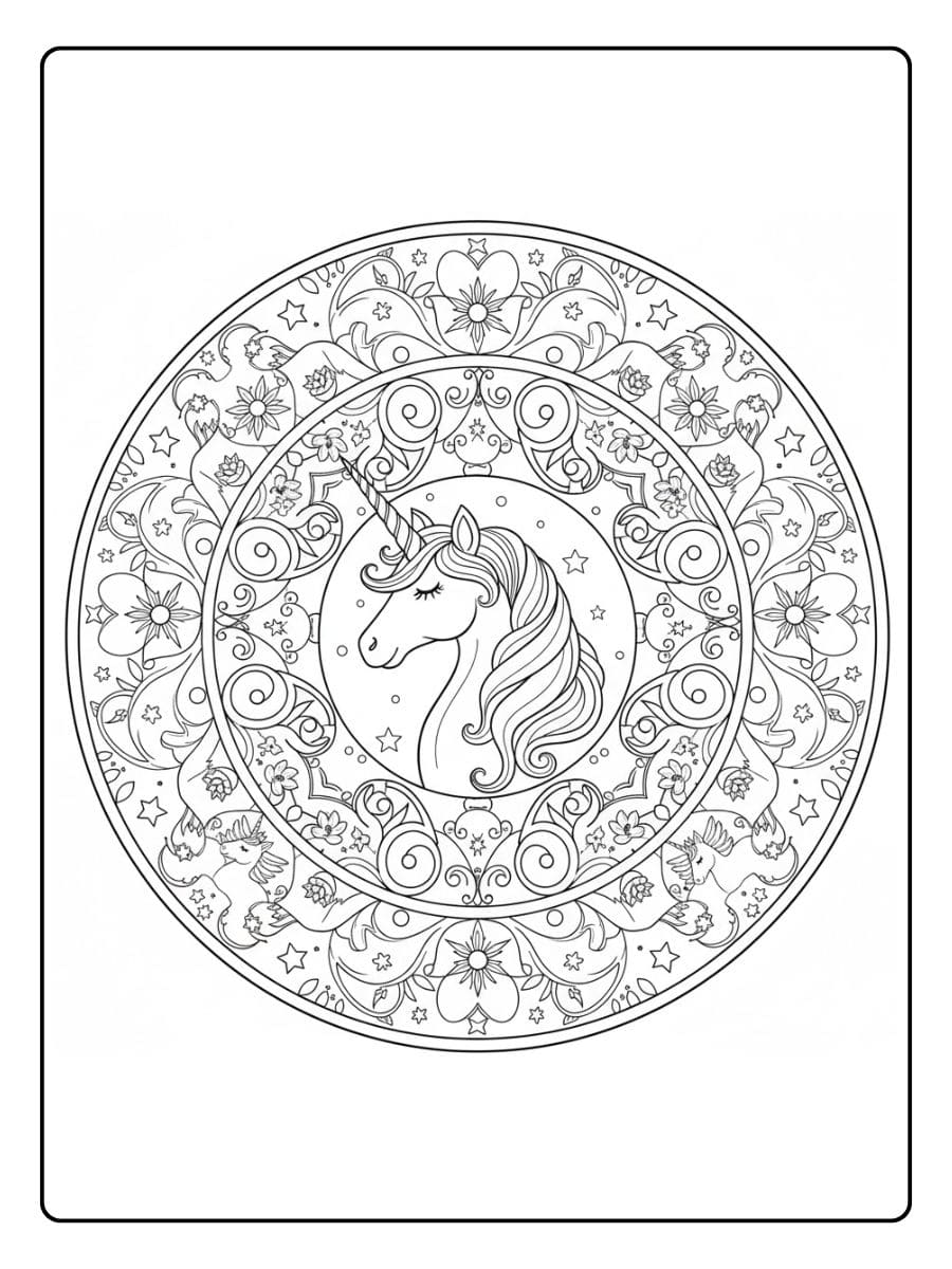 ausmalbilder einhorn mandala fantasy edition