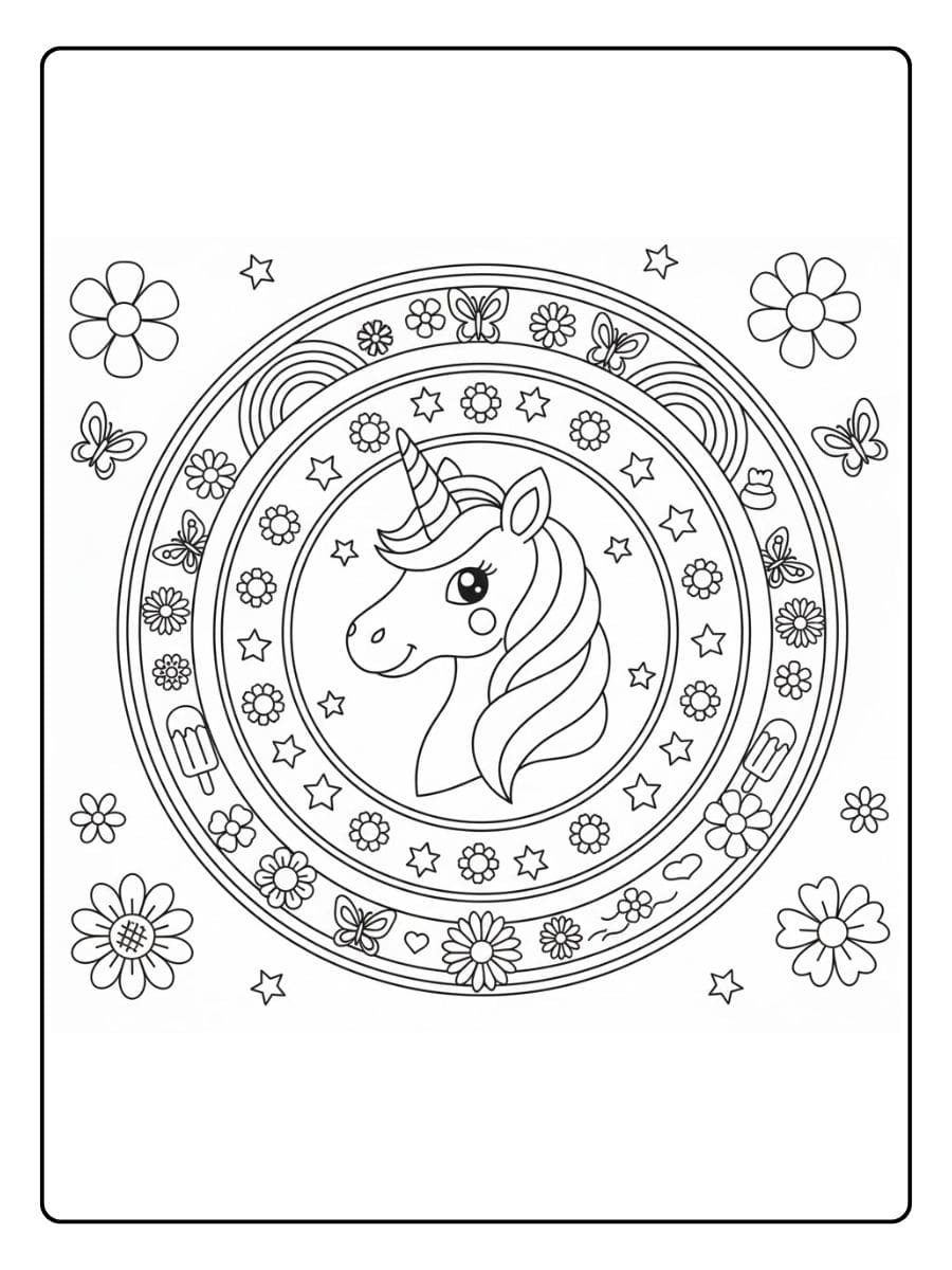 ausmalbilder einhorn mandala im sommer