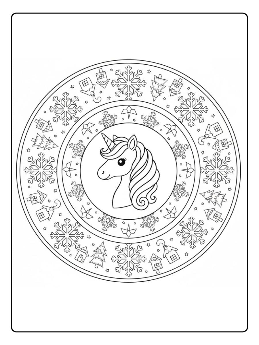 ausmalbilder einhorn mandala im winter