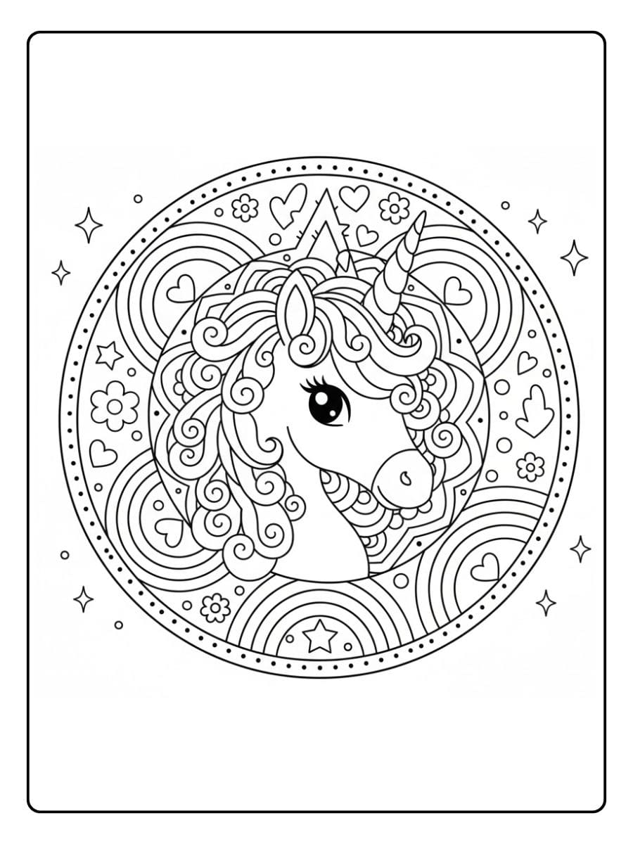 ausmalbilder einhorn mandala regenbogen stil