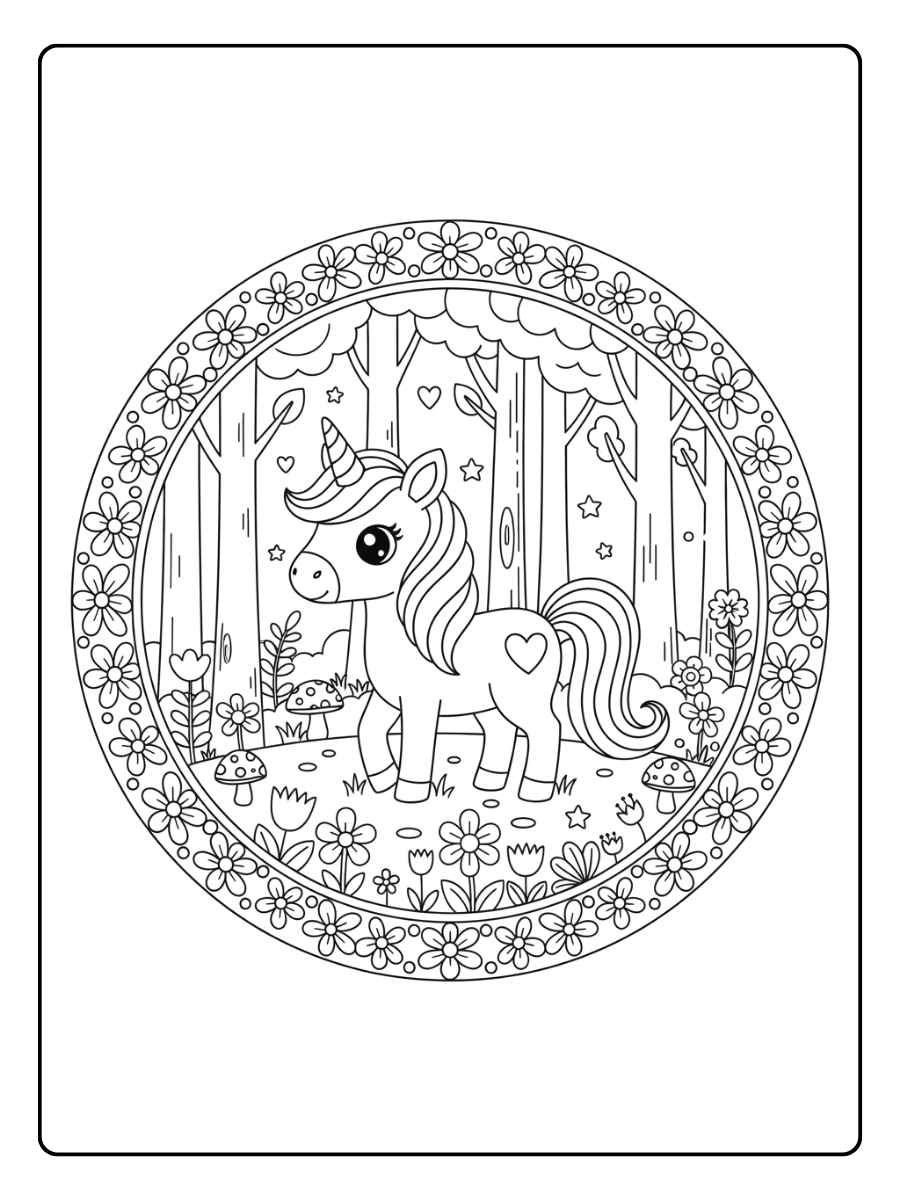 einhorn ausmalbild einfach im zauberwald