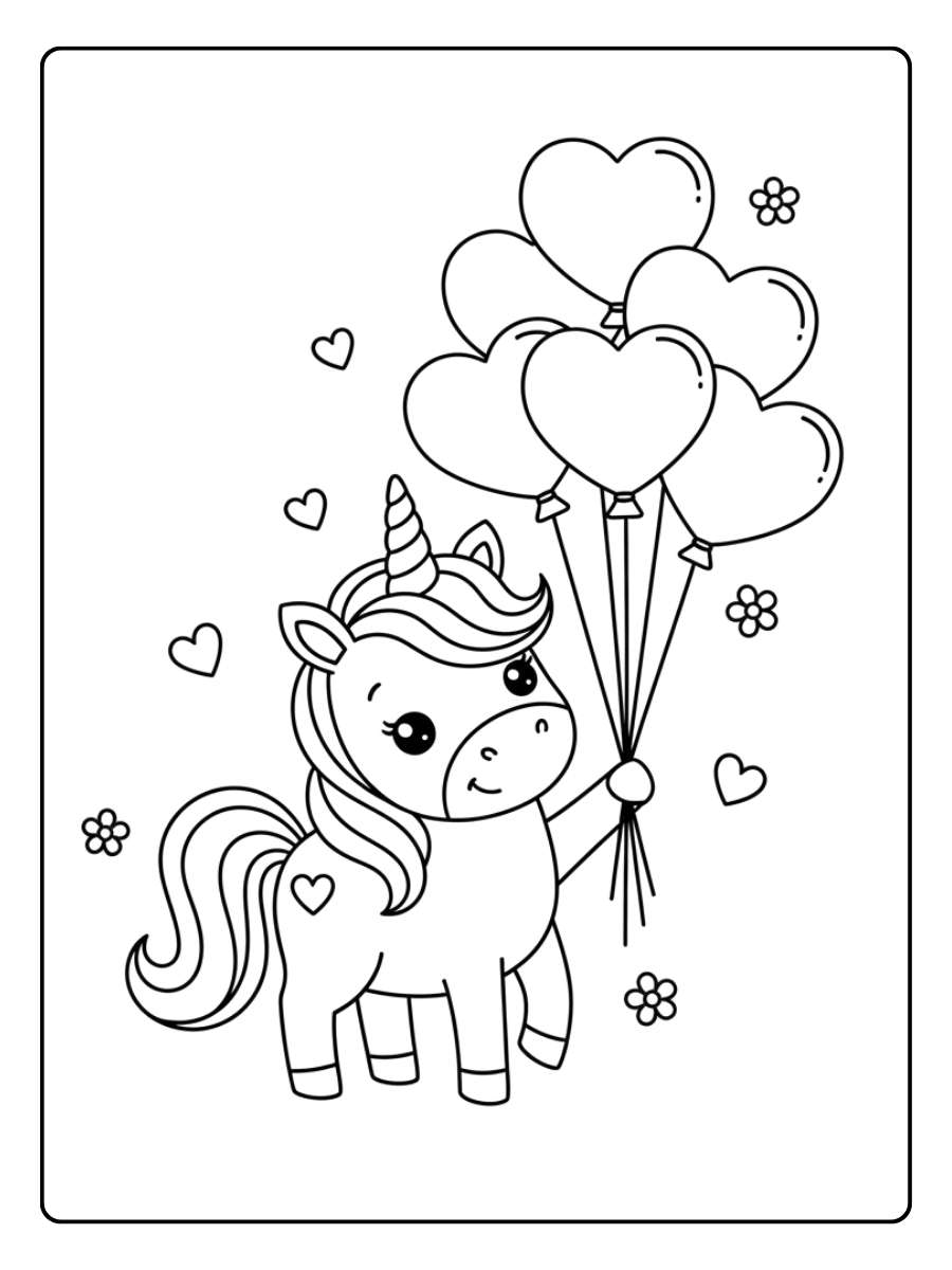 einhorn ausmalbild einfach mit herzballons