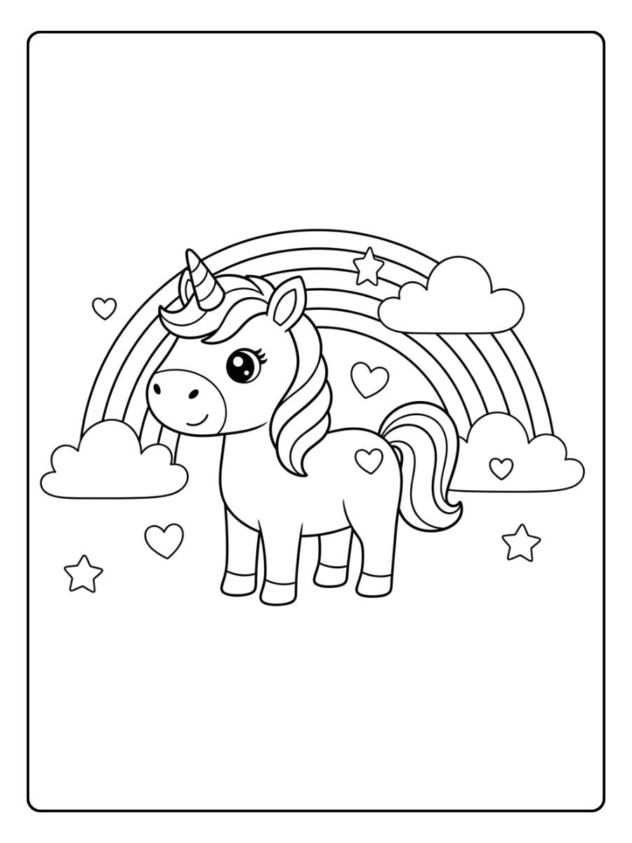 einhorn ausmalbild einfach mit regenbogen