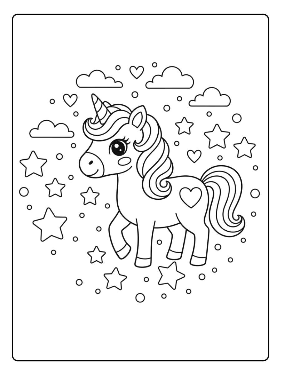 einhorn ausmalbild einfach mit sternen