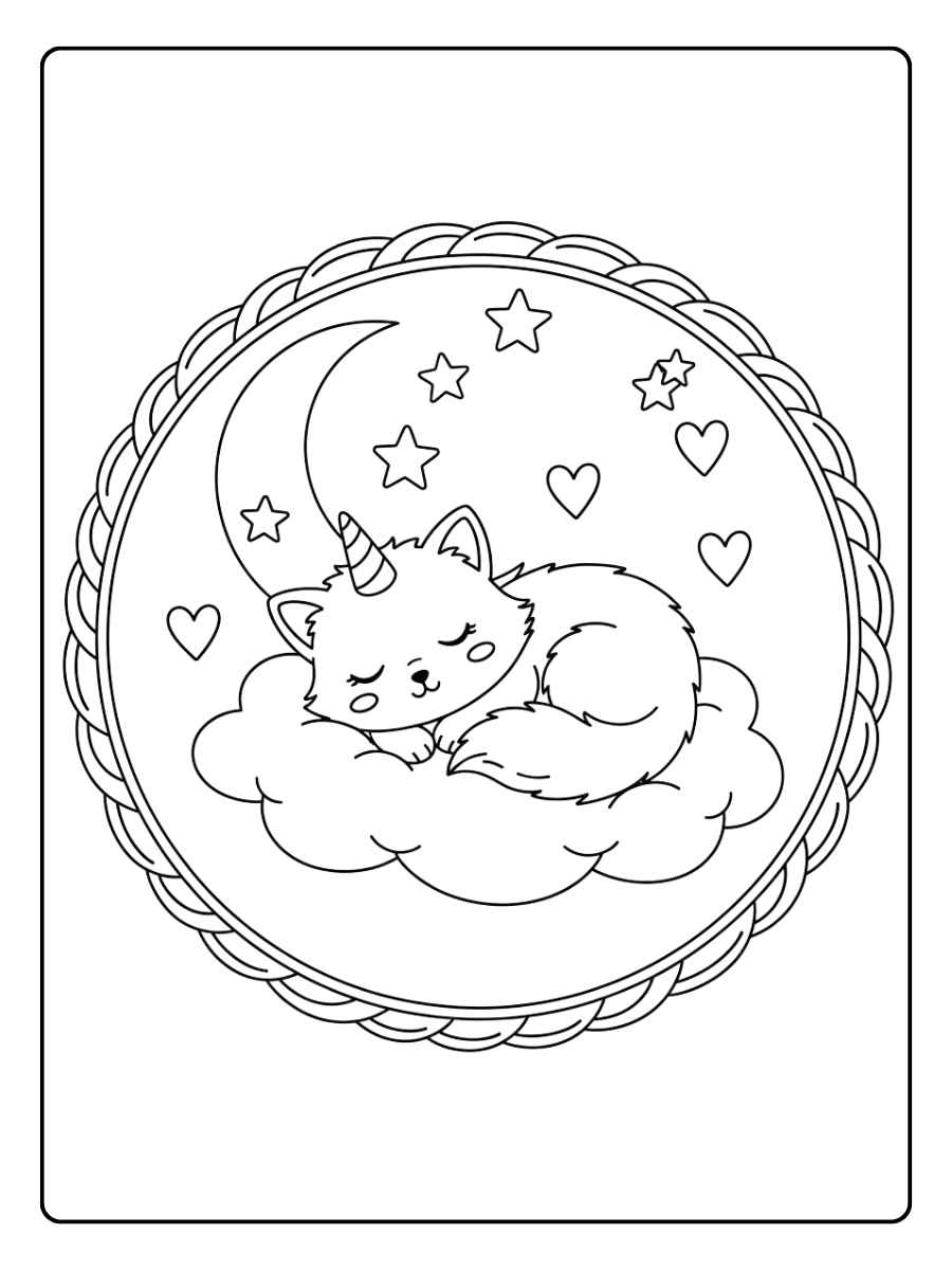 einhorn katze ausmalbild beim schlafen