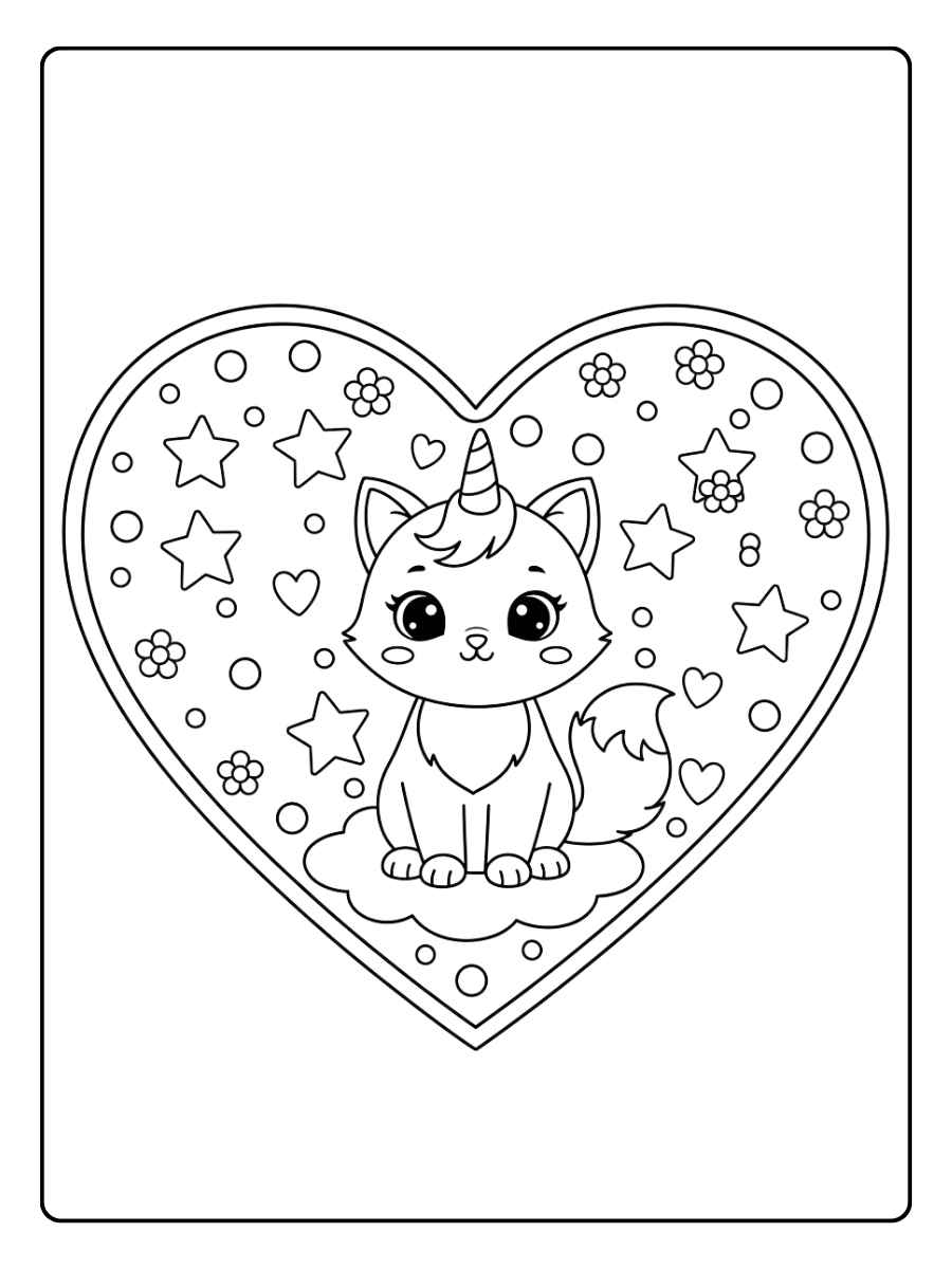 einhorn katze ausmalbild in herzform