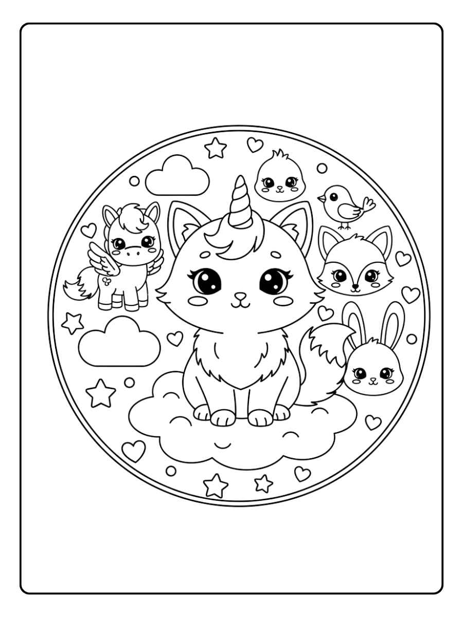einhorn katze ausmalbild mit freunden