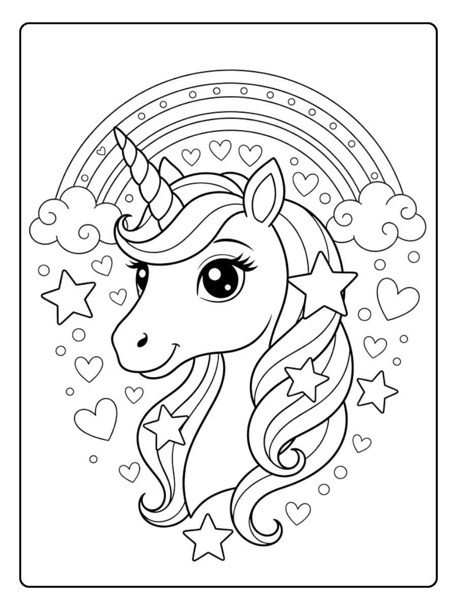 einhorn kopf ausmalbild für kinder