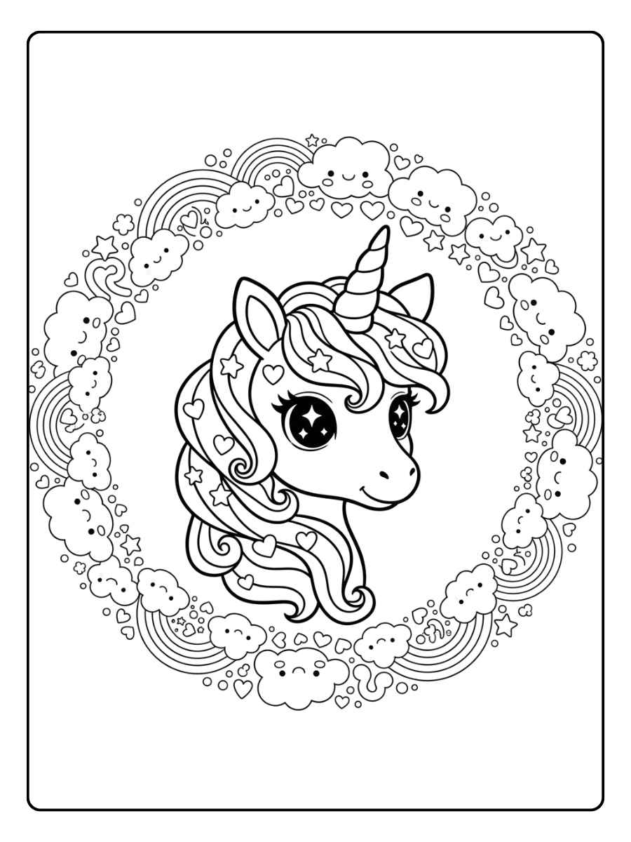 einhorn kopf ausmalbild kawaii stil