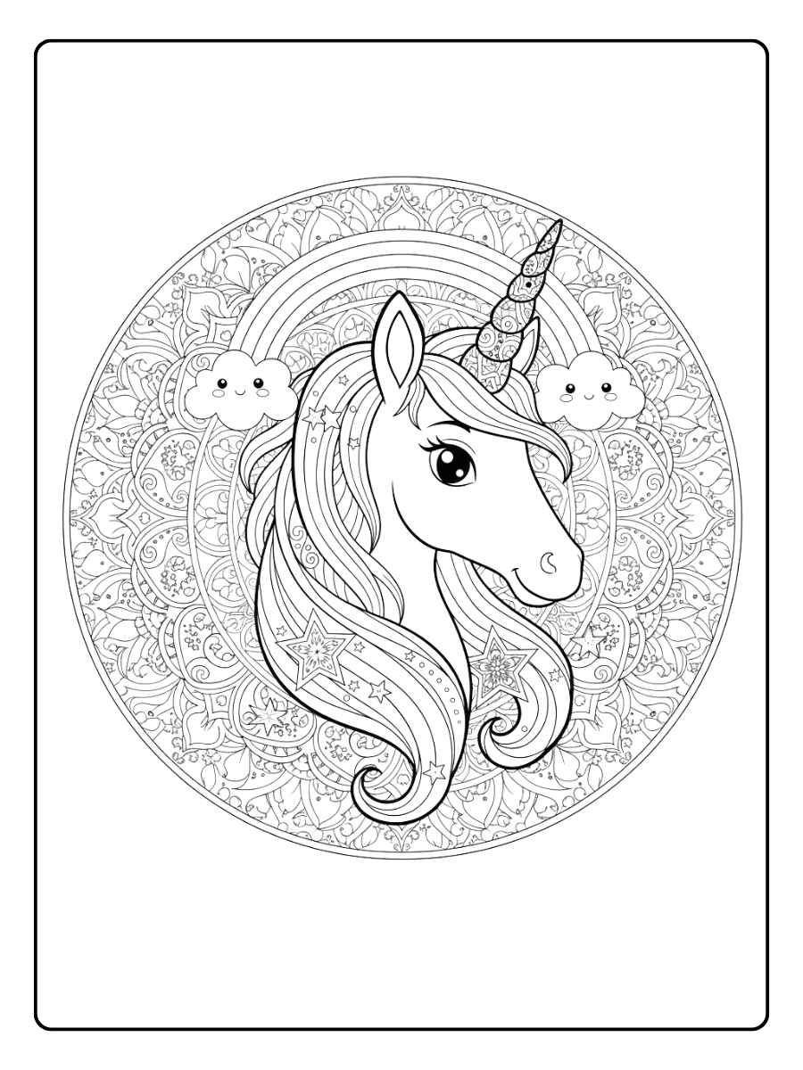 einhorn kopf ausmalbild mit glitzerhorn