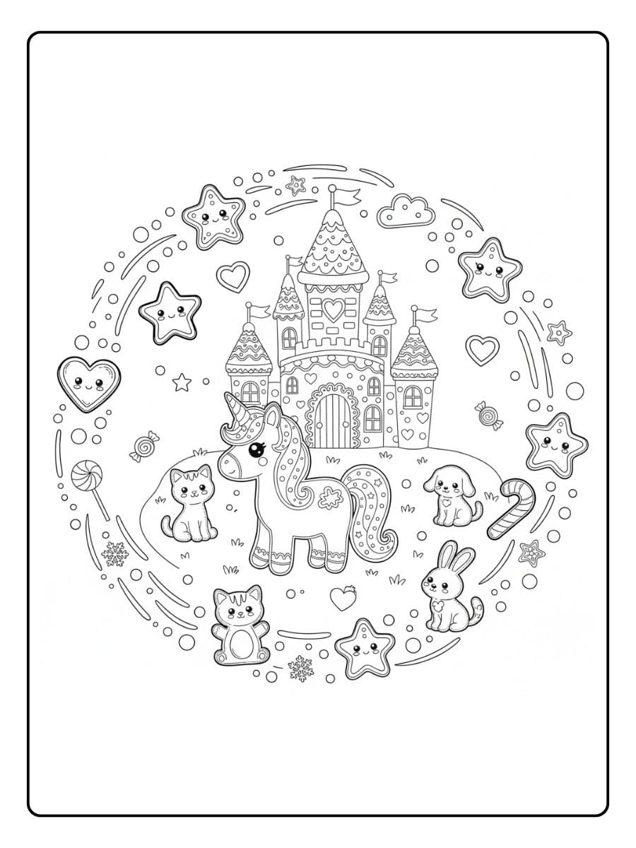 einhorn spielt mit tierfreunden vor dem schloss