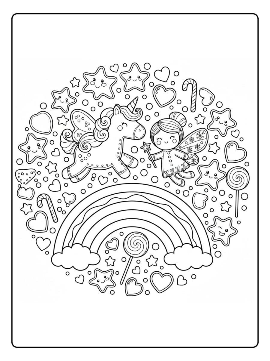 einhorn und fee fliegen über den regenbogen