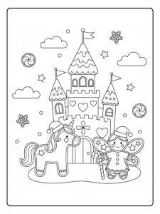 einhorn und fee vor dem märchenschloss