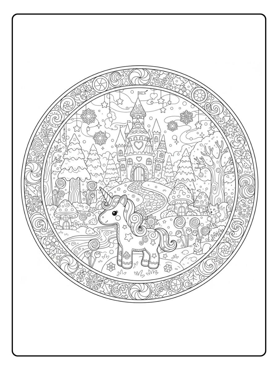 einhorn und schloss im mystischen wald