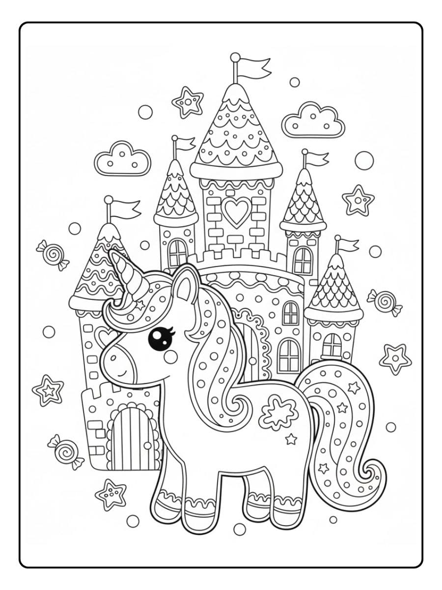 einhorn vor einem märchenschloss