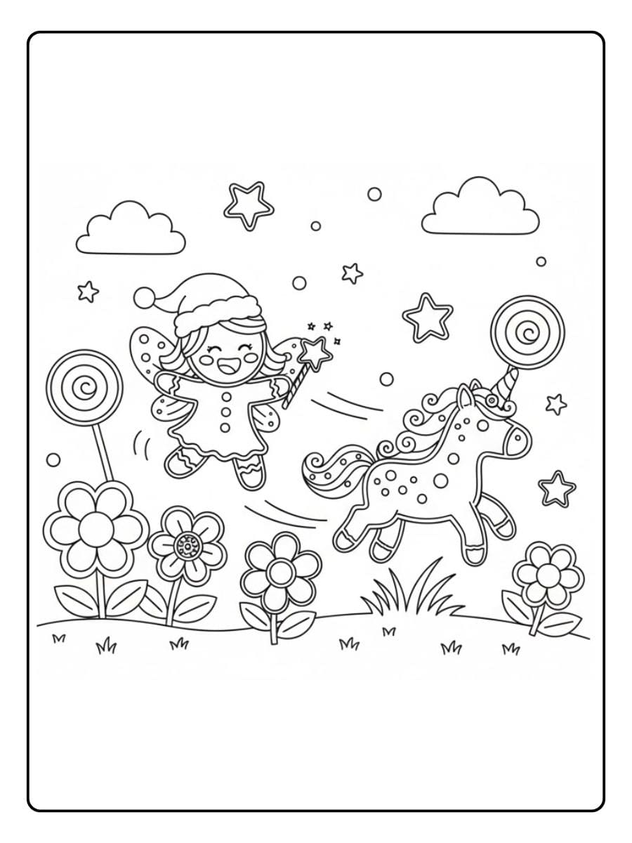 fee spielt mit einhorn im blumenmeer