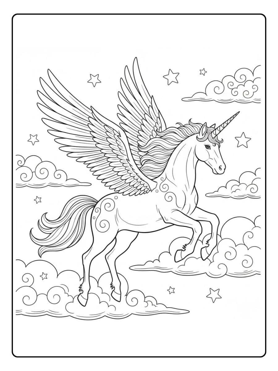 fliegendes pegasus einhorn in den wolken