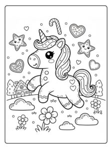 kawaii ausmalbild einhorn beim spielen