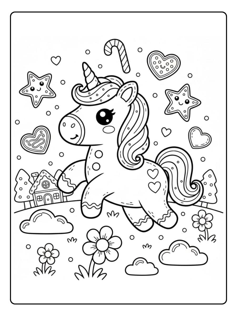 kawaii ausmalbild einhorn beim spielen