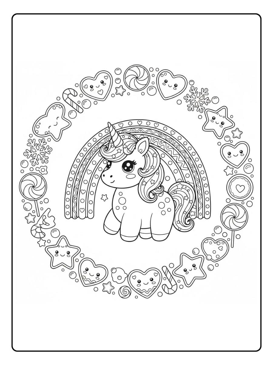 kawaii ausmalbild einhorn im regenbogen