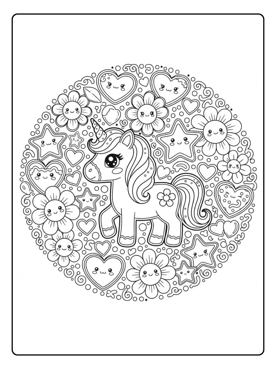 kawaii ausmalbild einhorn mit blumen