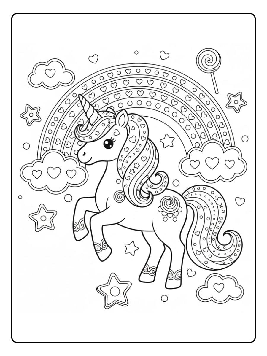 kawaii ausmalbild einhorn mit regenbogenmähne