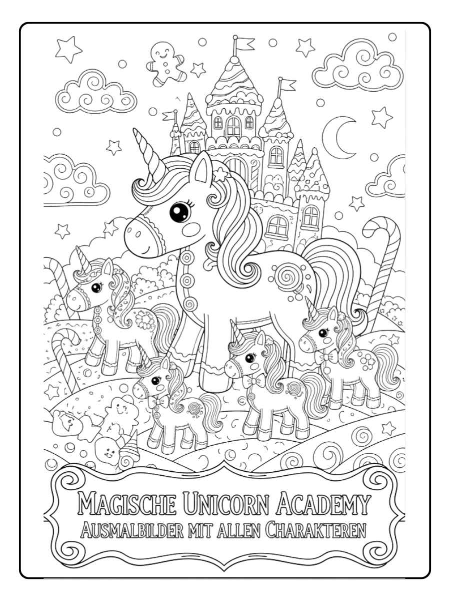 magische unicorn academy ausmalbilder mit allen charakteren