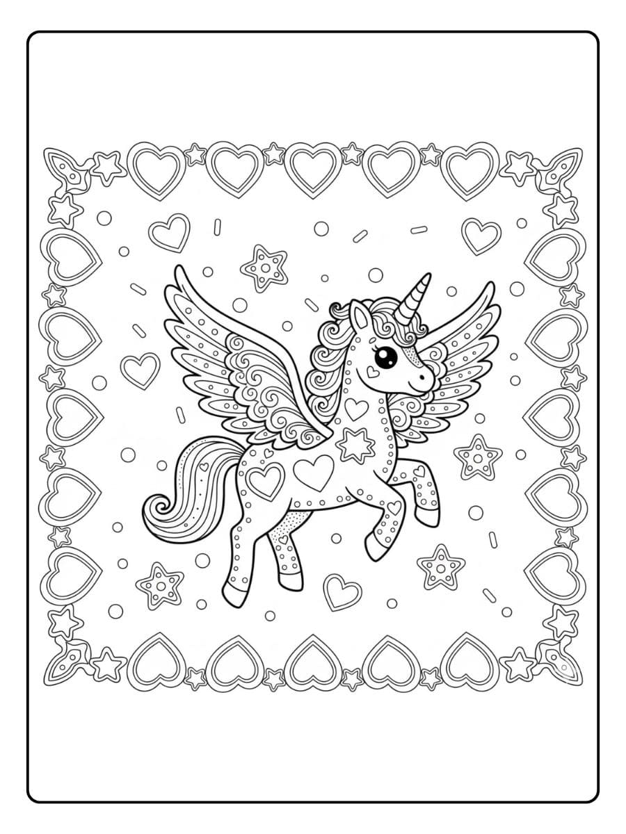 pegasus einhorn mit herz und sternenmuster
