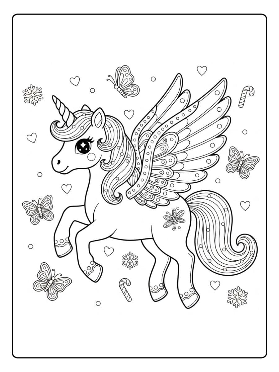 pegasus einhorn mit schmetterlingen