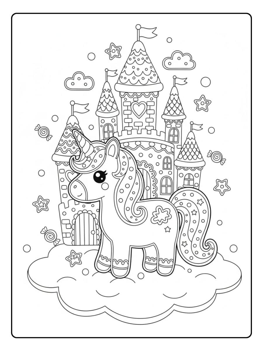 schloss auf den wolken mit einhorn