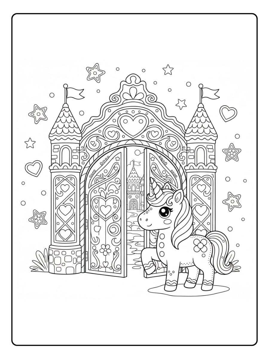 schlosstor mit einladendem einhorn