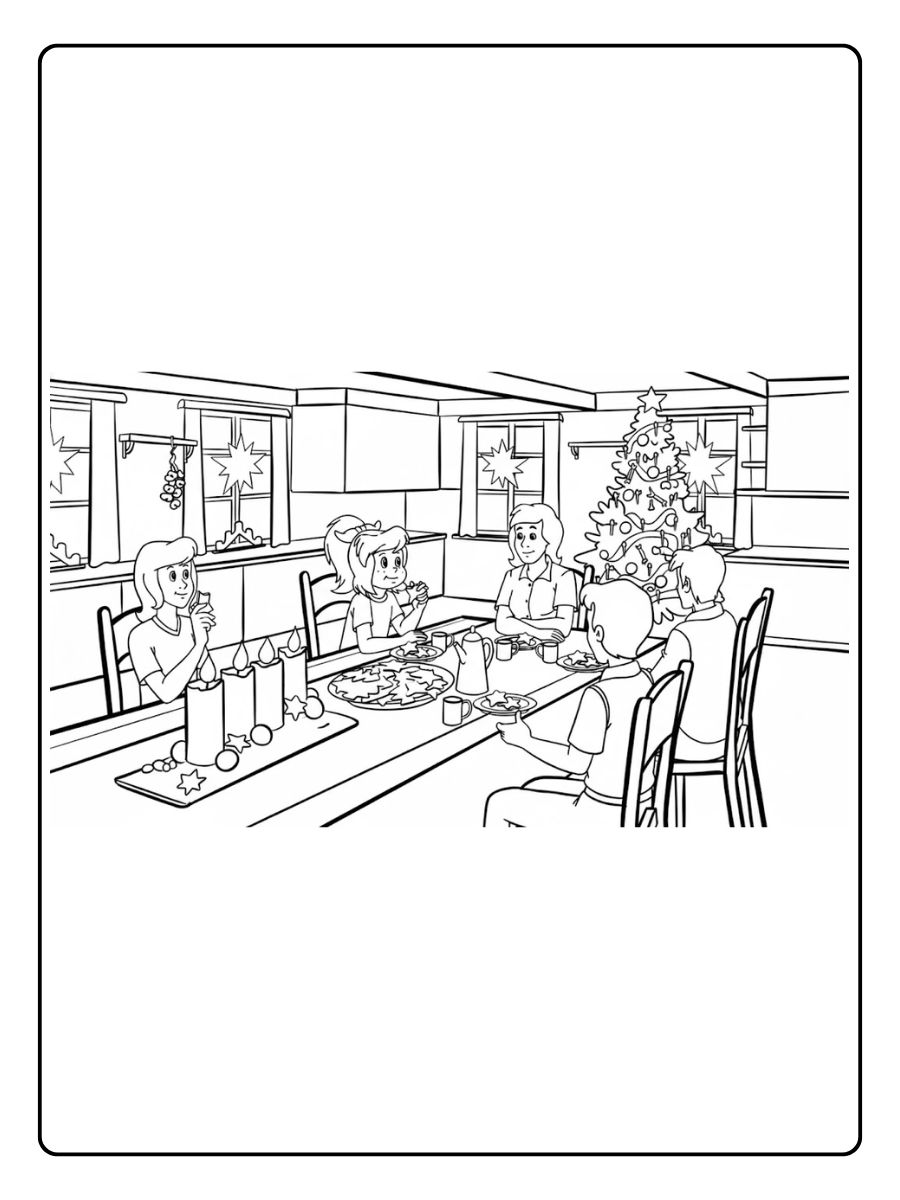 Ausmalbild Bibi und Tina Weihnachten Adventsessen