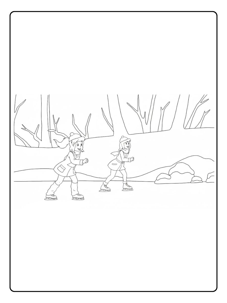 Ausmalbild Bibi und Tina Weihnachten Schlittschuhlaufen