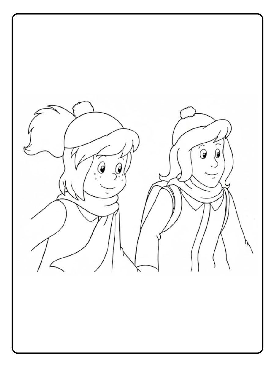 Ausmalbild Bibi und Tina Weihnachten Winterfreude der Freundinnen
