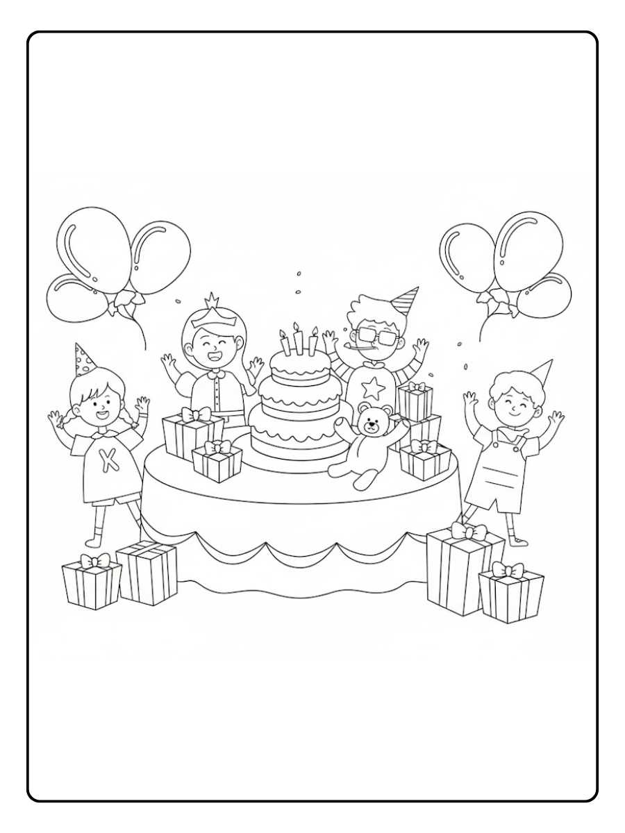 Ausmalbild Geburtstag Beste Freunde feiern zusammen