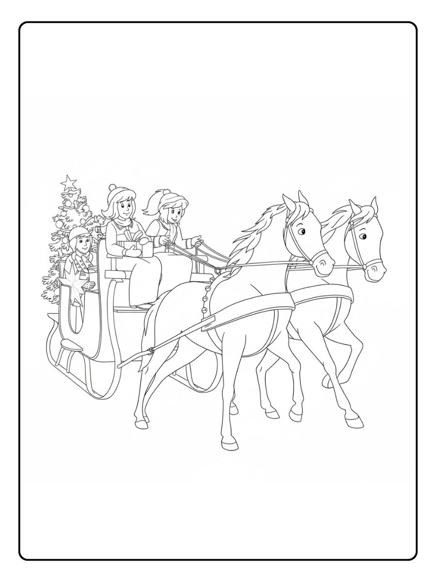 ausmalbild bibi und tina weihnachten Pferdeschlitten